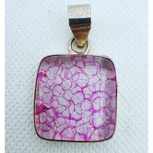 Clear and Pink Veined Sterling Silver Pendant